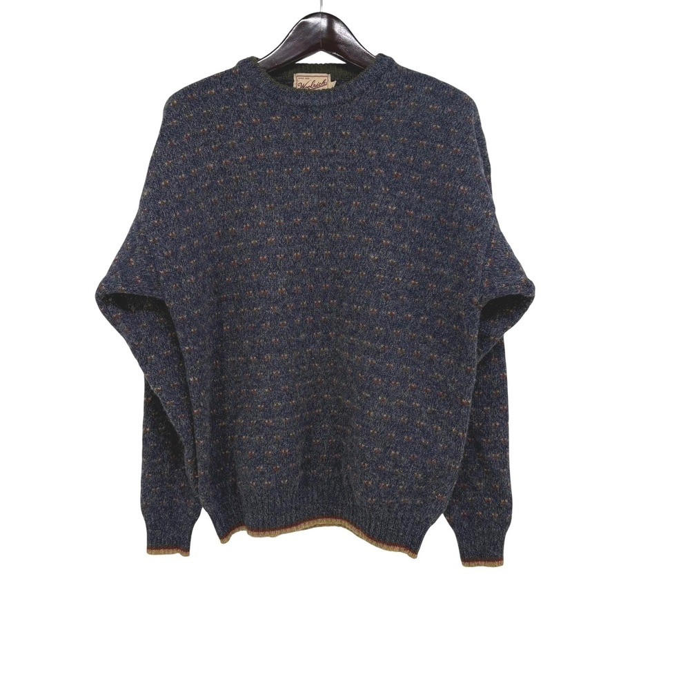 Woolrich Mens Vintage Birds Eye XL Blue Wool Blend Handframed Crewneck Sweater